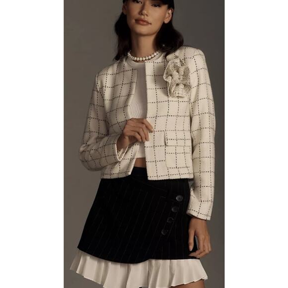 Anthropologie Bishop + Young Tweed Cropped Jacket wool blend ivory blazer S NWT - Picture 1 of 10